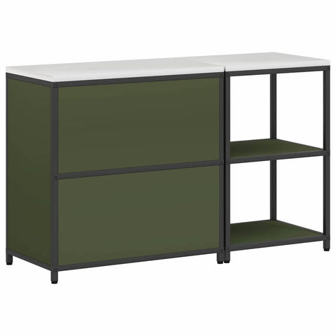 vidaXL with Shelf with Storage with Door Adjustable 2 pcs Olive Green Cold-rolled steel