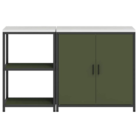 vidaXL with Shelf with Storage with Door Adjustable 2 pcs Olive Green Cold-rolled steel
