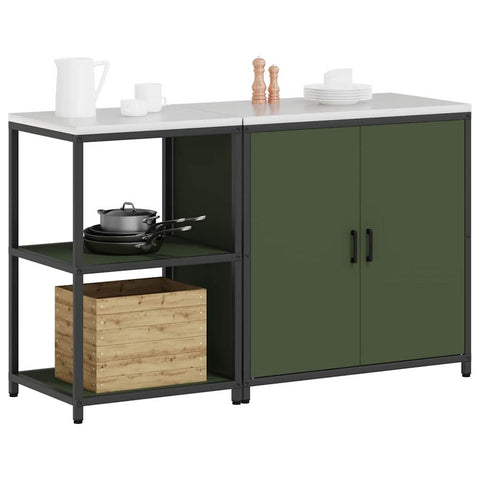 vidaXL with Shelf with Storage with Door Adjustable 2 pcs Olive Green Cold-rolled steel