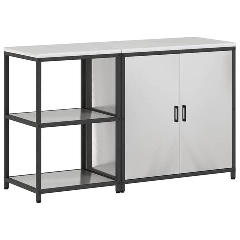 vidaXL with Shelf with Storage Adjustable 2 pcs Stainless steel