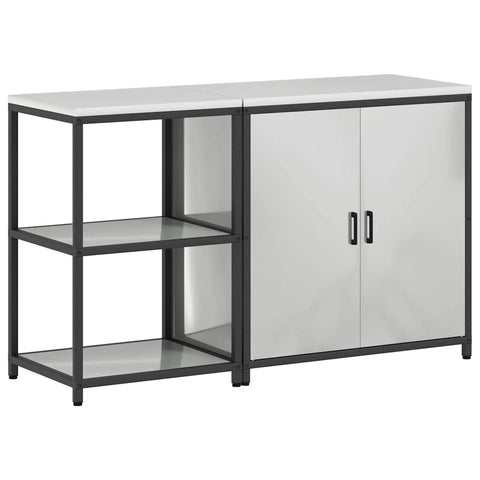 vidaXL with Shelf with Storage with Door Adjustable 2 pcs Galvanised steel