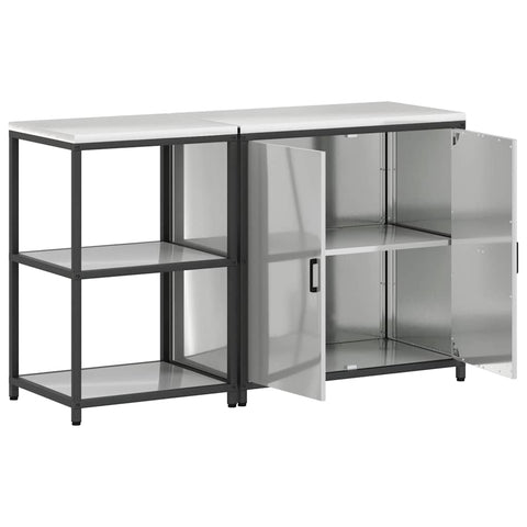 vidaXL with Shelf with Storage with Door Adjustable 2 pcs Galvanised steel