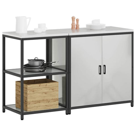 vidaXL with Shelf with Storage with Door Adjustable 2 pcs Galvanised steel