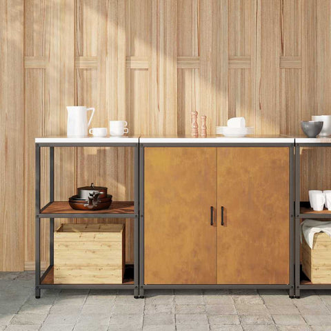 vidaXL with Shelf with Storage with Door Adjustable 2 pcs Rusty Weathering steel