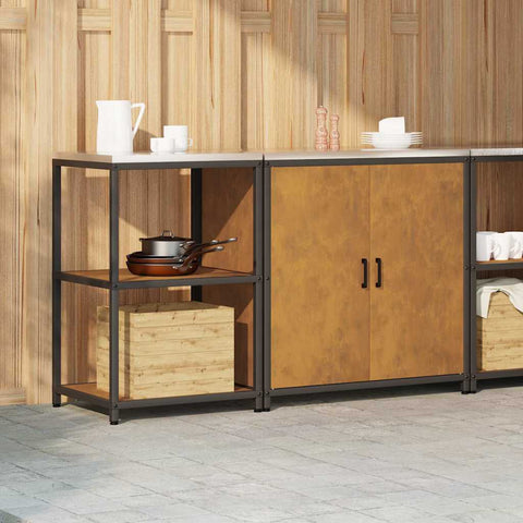 vidaXL with Shelf with Storage with Door Adjustable 2 pcs Rusty Weathering steel