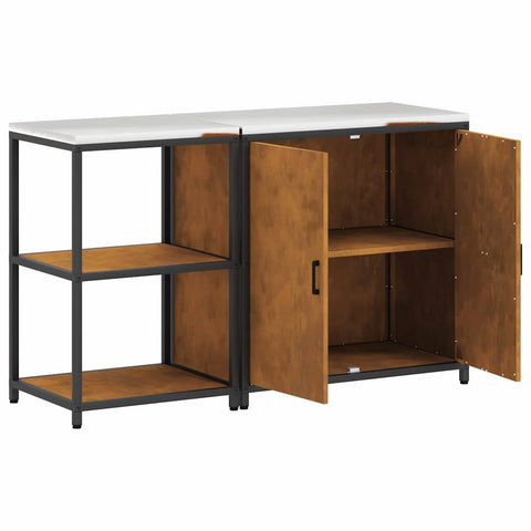 vidaXL with Shelf with Storage with Door Adjustable 2 pcs Rusty Weathering steel
