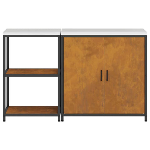 vidaXL with Shelf with Storage with Door Adjustable 2 pcs Rusty Weathering steel