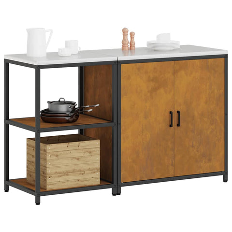 vidaXL with Shelf with Storage with Door Adjustable 2 pcs Rusty Weathering steel
