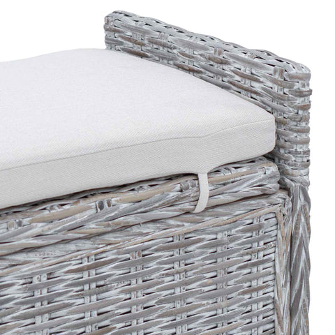 vidaXL Storage Bench with Cushion White Wash 110 x 40 x 50 cm Rattan