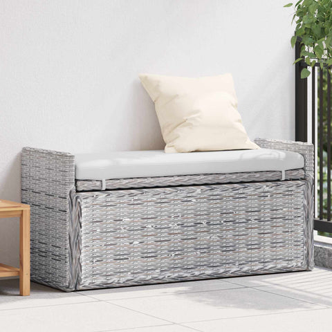 vidaXL Storage Bench with Cushion White Wash 110 x 40 x 50 cm Rattan