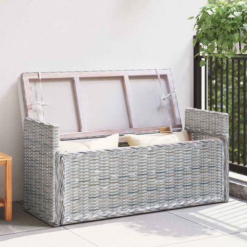 vidaXL Storage Bench with Cushion White Wash 110 x 40 x 50 cm Rattan