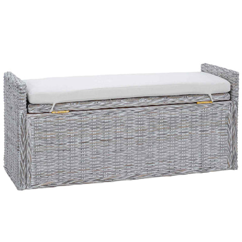 vidaXL Storage Bench with Cushion White Wash 110 x 40 x 50 cm Rattan