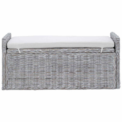 vidaXL Storage Bench with Cushion White Wash 110 x 40 x 50 cm Rattan