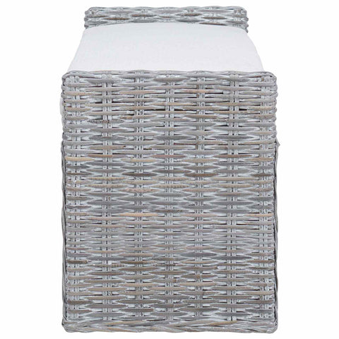 vidaXL Storage Bench with Cushion White Wash 110 x 40 x 50 cm Rattan