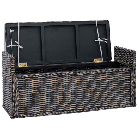 vidaXL Storage Bench with Cushion Black Wash 110 x 40 x 50 cm Rattan