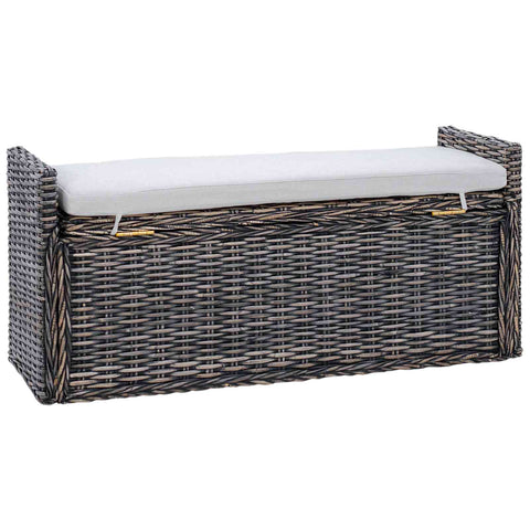 vidaXL Storage Bench with Cushion Black Wash 110 x 40 x 50 cm Rattan