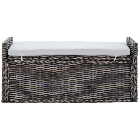 vidaXL Storage Bench with Cushion Black Wash 110 x 40 x 50 cm Rattan