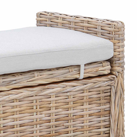 vidaXL Storage Bench with Cushion Natural 110 x 40 x 50 cm Rattan