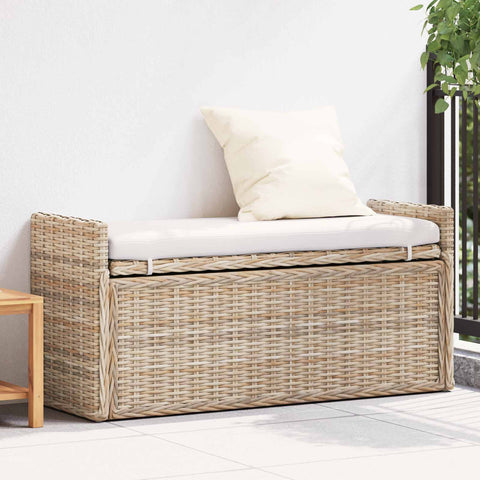 vidaXL Storage Bench with Cushion Natural 110 x 40 x 50 cm Rattan