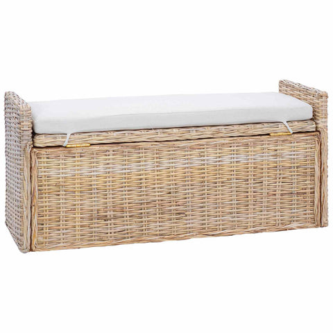vidaXL Storage Bench with Cushion Natural 110 x 40 x 50 cm Rattan