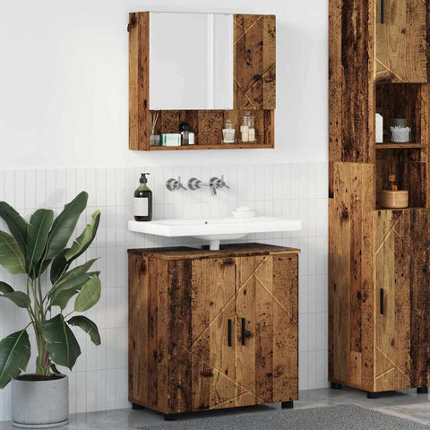 vidaXL Bathroom Furniture Set with Door 2 pcs Old wood 61 x 35 x 64 cm