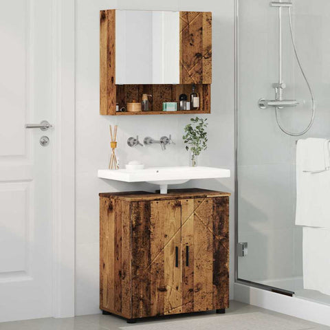 vidaXL Bathroom Furniture Set with Door 2 pcs Old wood 61 x 35 x 64 cm