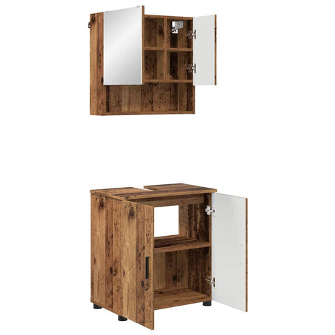 vidaXL Bathroom Furniture Set with Door 2 pcs Old wood 61 x 35 x 64 cm