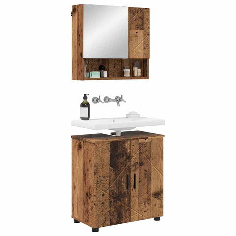 vidaXL Bathroom Furniture Set with Door 2 pcs Old wood 61 x 35 x 64 cm