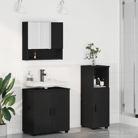 vidaXL Bathroom Furniture Set Wall-mounted 3 pcs Black 61 x 35 x 64 cm