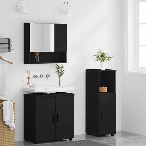 vidaXL Bathroom Furniture Set Wall-mounted 3 pcs Black 61 x 35 x 64 cm