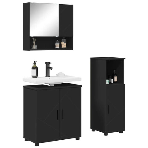 vidaXL Bathroom Furniture Set Wall-mounted 3 pcs Black 61 x 35 x 64 cm