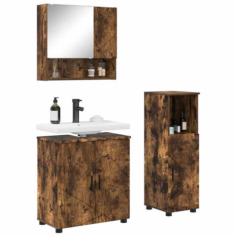 vidaXL Bathroom Furniture Set 3 pcs Smoked oak 61 x 35 x 64 cm