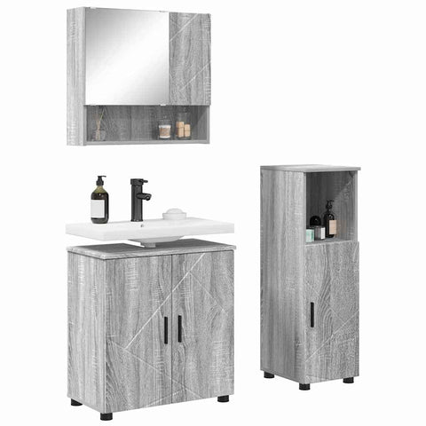 vidaXL Bathroom Furniture Set 3 pcs Grey sonoma 61 x 35 x 64 cm