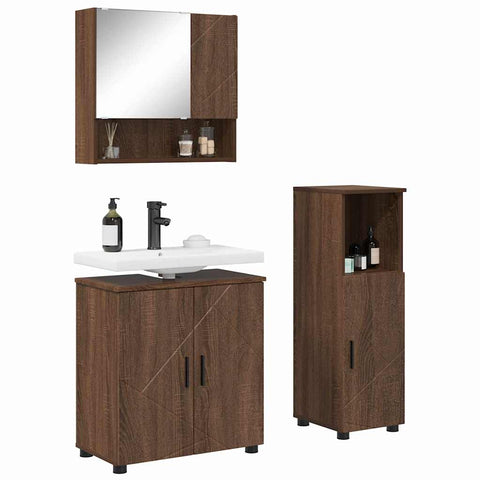 vidaXL Bathroom Furniture Set 3 pcs Brown oak 61 x 35 x 64 cm
