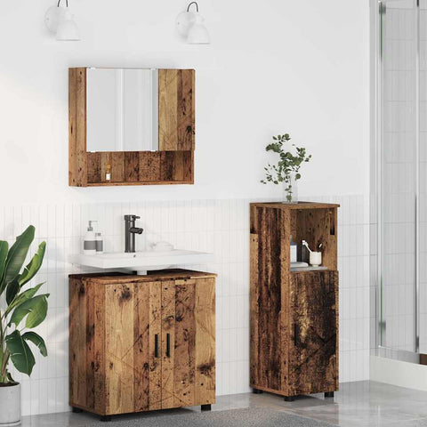 vidaXL Bathroom Furniture Set with Door 3 pcs Old wood 61 x 35 x 64 cm