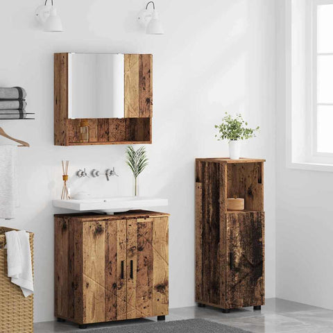 vidaXL Bathroom Furniture Set with Door 3 pcs Old wood 61 x 35 x 64 cm