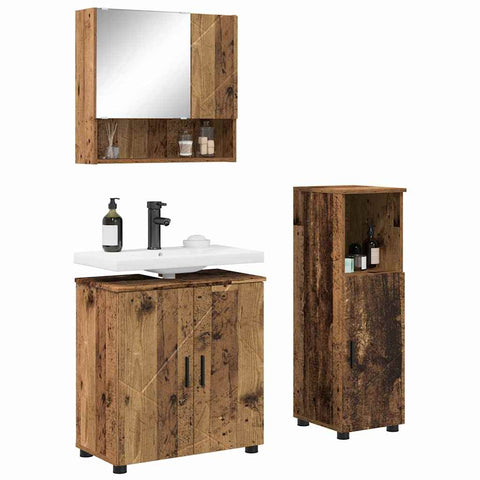 vidaXL Bathroom Furniture Set with Door 3 pcs Old wood 61 x 35 x 64 cm