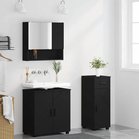 vidaXL Bathroom Furniture Set with Drawer 3 pcs Black 61 x 35 x 64 cm