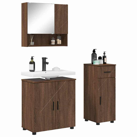 vidaXL Bathroom Furniture Set 3 pcs Brown oak 61 x 35 x 64 cm