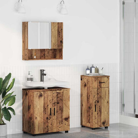vidaXL Bathroom Furniture Set with Door 3 pcs Old wood 61 x 35 x 64 cm
