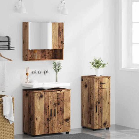 vidaXL Bathroom Furniture Set with Door 3 pcs Old wood 61 x 35 x 64 cm