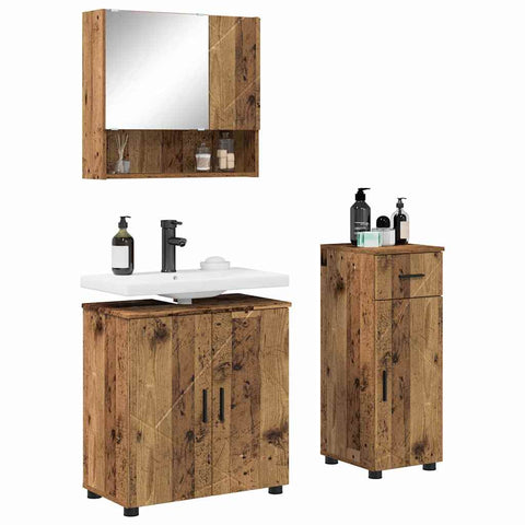 vidaXL Bathroom Furniture Set with Door 3 pcs Old wood 61 x 35 x 64 cm