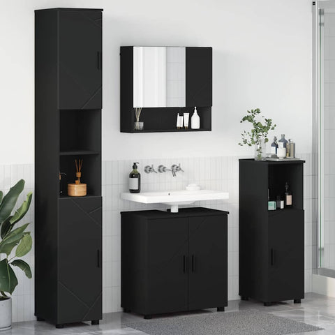 vidaXL Bathroom Furniture Set Wall-mounted 4 pcs Black 61 x 35 x 64 cm