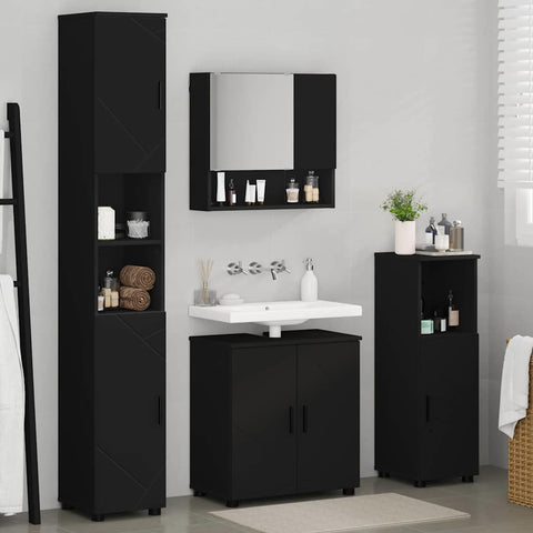 vidaXL Bathroom Furniture Set Wall-mounted 4 pcs Black 61 x 35 x 64 cm