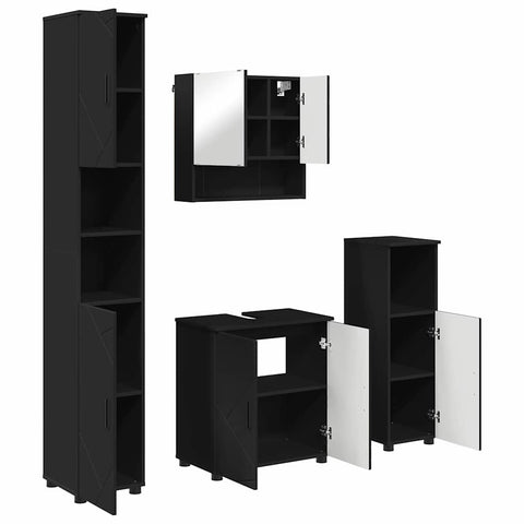 vidaXL Bathroom Furniture Set Wall-mounted 4 pcs Black 61 x 35 x 64 cm