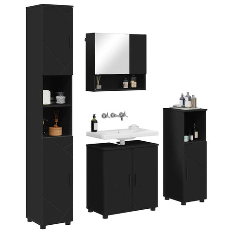vidaXL Bathroom Furniture Set Wall-mounted 4 pcs Black 61 x 35 x 64 cm