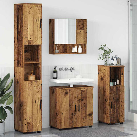 vidaXL Bathroom Furniture Set with Door 4 pcs Old wood 61 x 35 x 64 cm