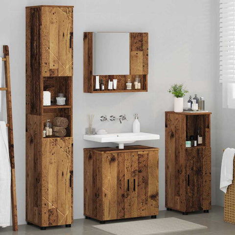 vidaXL Bathroom Furniture Set with Door 4 pcs Old wood 61 x 35 x 64 cm