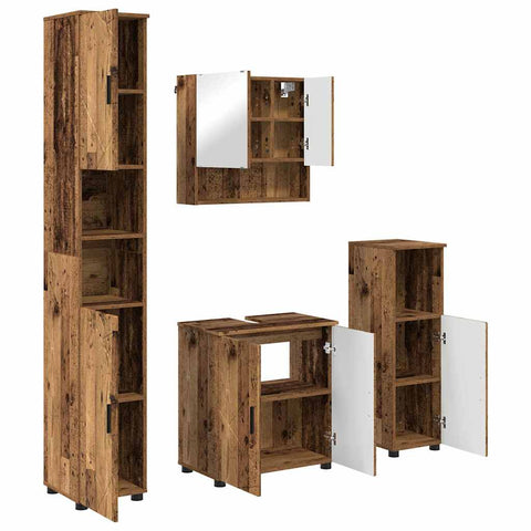 vidaXL Bathroom Furniture Set with Door 4 pcs Old wood 61 x 35 x 64 cm