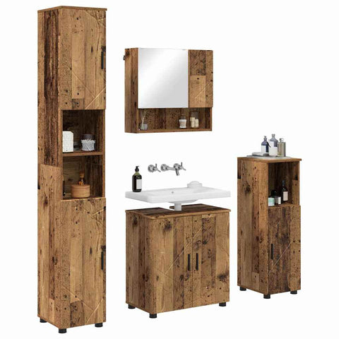 vidaXL Bathroom Furniture Set with Door 4 pcs Old wood 61 x 35 x 64 cm